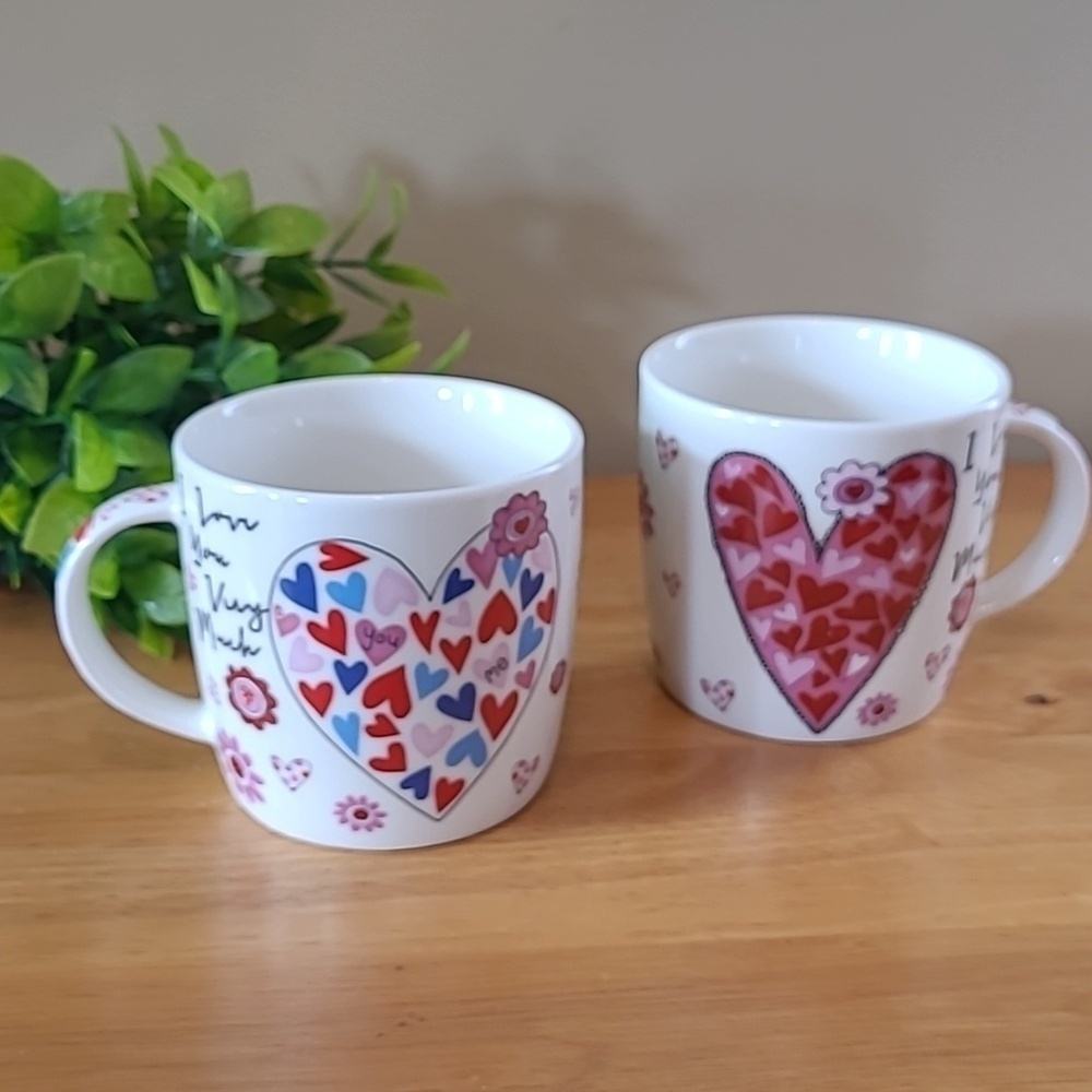 DANAWARES Heart Theme "I Love You Very Much" Ceramic Mugs, Set of 2
